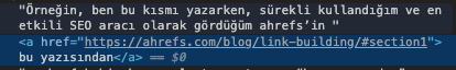 Dofollow link inspect örneği